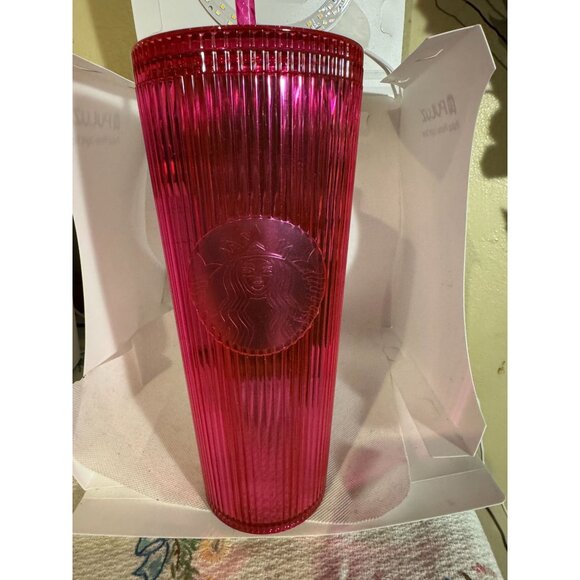 Starbucks 24 Oz Pink Textured Tumbler With Straw Reusable & BPA-Free Limited Edi - Picture 1 of 5